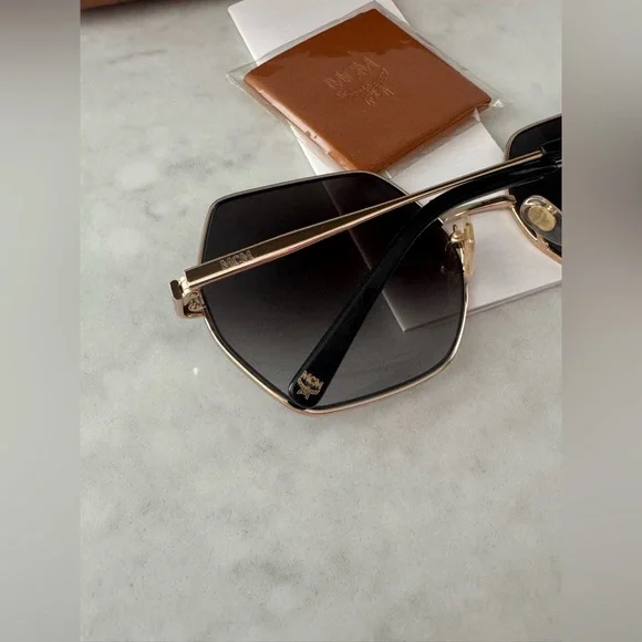 MCM Square-Frame Visetos-Print Sunglasses With Brown Case/Cleaning Cloth